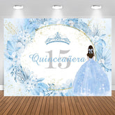 Aperturee - Blue Boho Floral Quinceanera 15th Birthday Backdrop